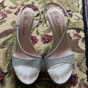 Silver rhinestone heels